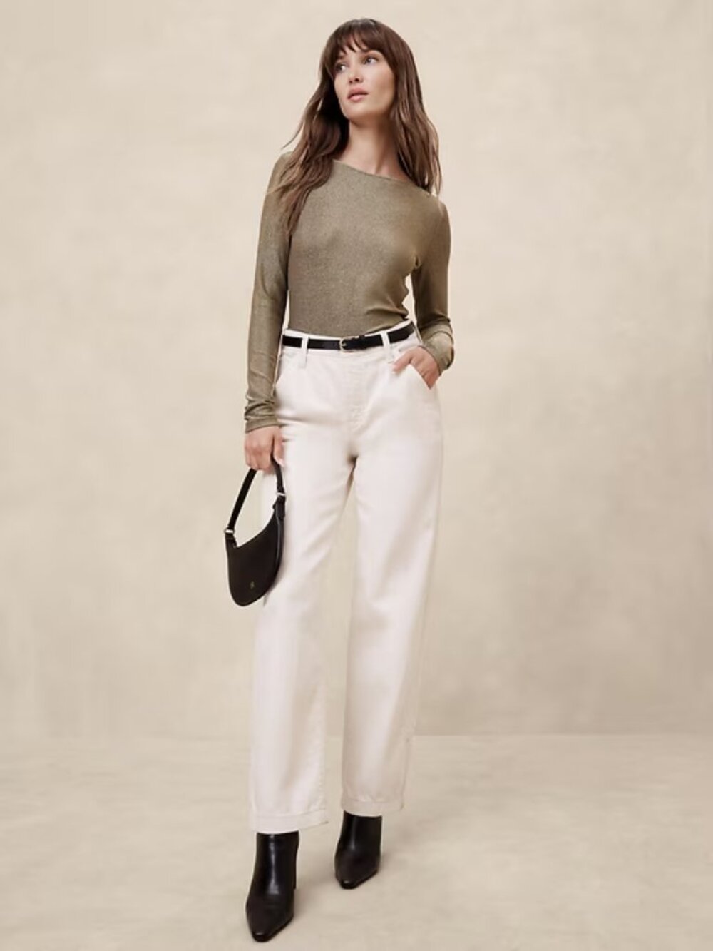 NWT Banana Republic Sparkle Boatneck Top Metallic Silver Black Small